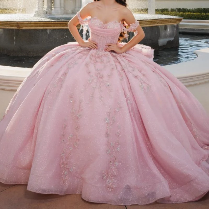 Pink Shiny Ball Gown Quinceanera Dresses Off The Shoulder Appliques Lace Beads Crystal Tull Corset Sweet 16 Dress Vestido De 15
Pink Shiny Ball Gown Quinceanera Dresses Off The Shoulder Appliques Lace Beads Crystal Tull Corset Sweet 16 Dress Vestido De 15