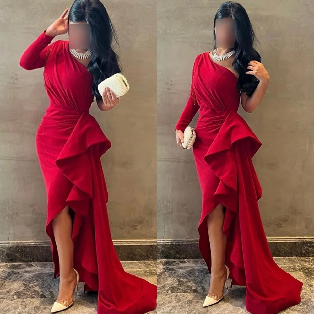 Customized Simple One Shoulder Prom Dresses with Handmade Beading Modern Jersey Evening Dress Classic Long Sleeves Party Gowns
Customized Simple One Shoulder Prom Dresses with Handmade Beading Modern Jersey Evening Dress Classic Long Sleeves Party Gowns
