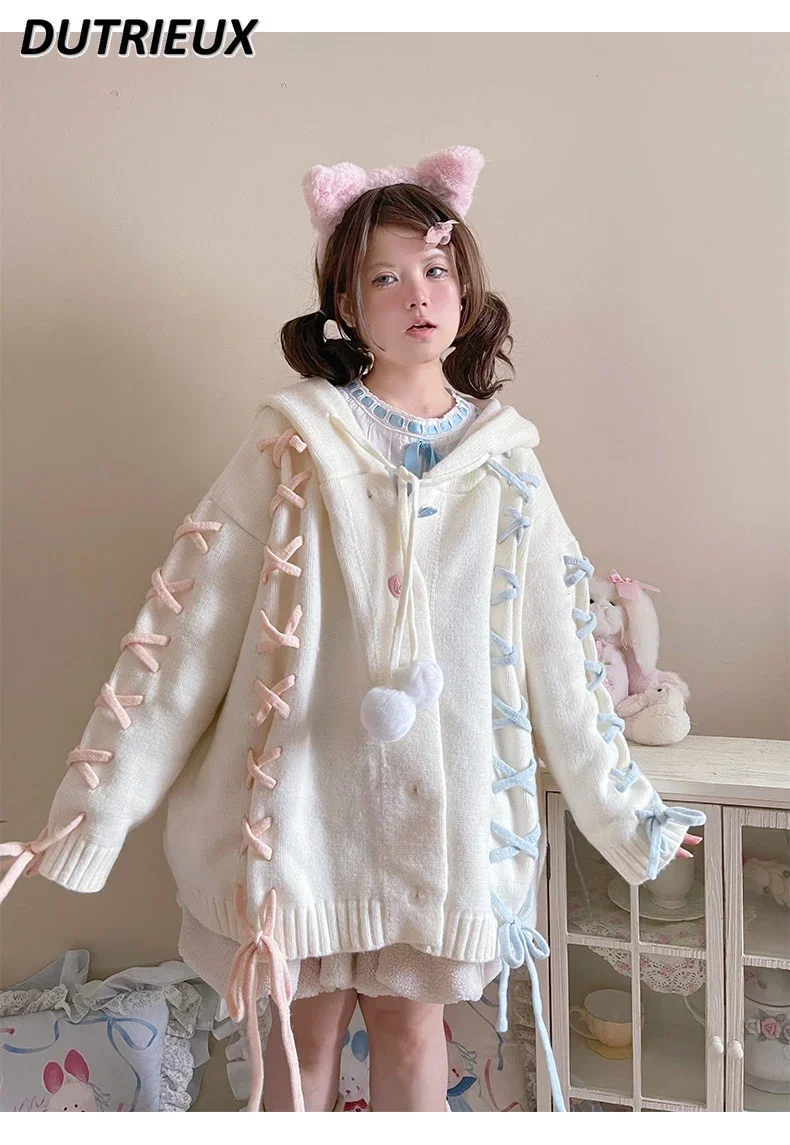 Japanese Sweet Cute Lace Up Rabbit Ears Hooded Sweater Coat for Women 2023 New Winter Lolita Love Button Oversized Cardigan Top
Japanese Sweet Cute Lace Up Rabbit Ears Hooded Sweater Coat for Women 2023 New Winter Lolita Love Button Oversized Cardigan Top