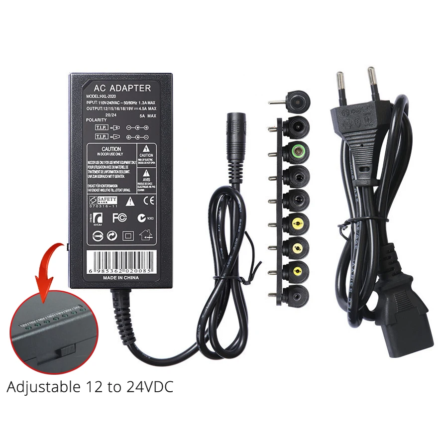 Adjustable 12-24V 4.5A Adapter Power Supply Universal for LED Lights Laptop Electronic Product
Adjustable 12-24V 4.5A Adapter Power Supply Universal for LED Lights Laptop Electronic Product