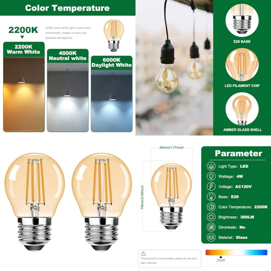 G45 E26 Vintage LED Small Edison Bulb 120V 4W 30 Watt Equivalent,Antique Globe Filament Decorative Light Bulbs Warm White 2200K
G45 E26 Vintage LED Small Edison Bulb 120V 4W 30 Watt Equivalent,Antique Globe Filament Decorative Light Bulbs Warm White 2200K