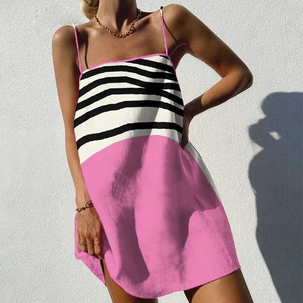 Women's Casual Sleeveless Mini Dress, Striped Graphic Print, Trendy Designer, Beach Party Dresses, New
Women's Casual Sleeveless Mini Dress, Striped Graphic Print, Trendy Designer, Beach Party Dresses, New