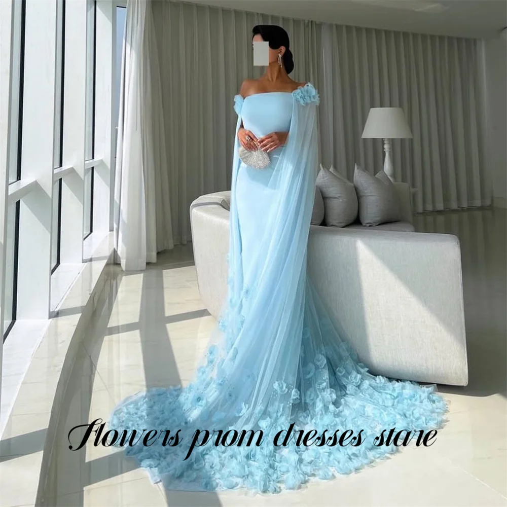 Flowers Light Aqua Blue Elegant Prom Dresses with 3D Floral Tulle Train Celebrity Dress Off Shoulder Evening Dresses Customized
Flowers Light Aqua Blue Elegant Prom Dresses with 3D Floral Tulle Train Celebrity Dress Off Shoulder Evening Dresses Customized