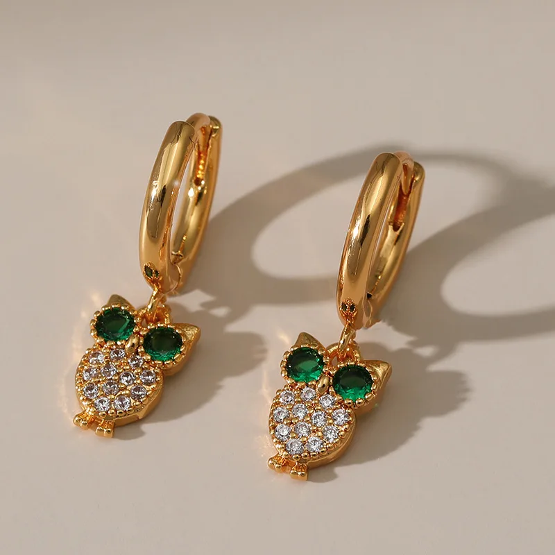 Cute Small Animals Pendant Women Hoop Earrings 18K Gold Plated Green Zircon Stone Owl Drop Earrings Jewelry Accessories
Cute Small Animals Pendant Women Hoop Earrings 18K Gold Plated Green Zircon Stone Owl Drop Earrings Jewelry Accessories