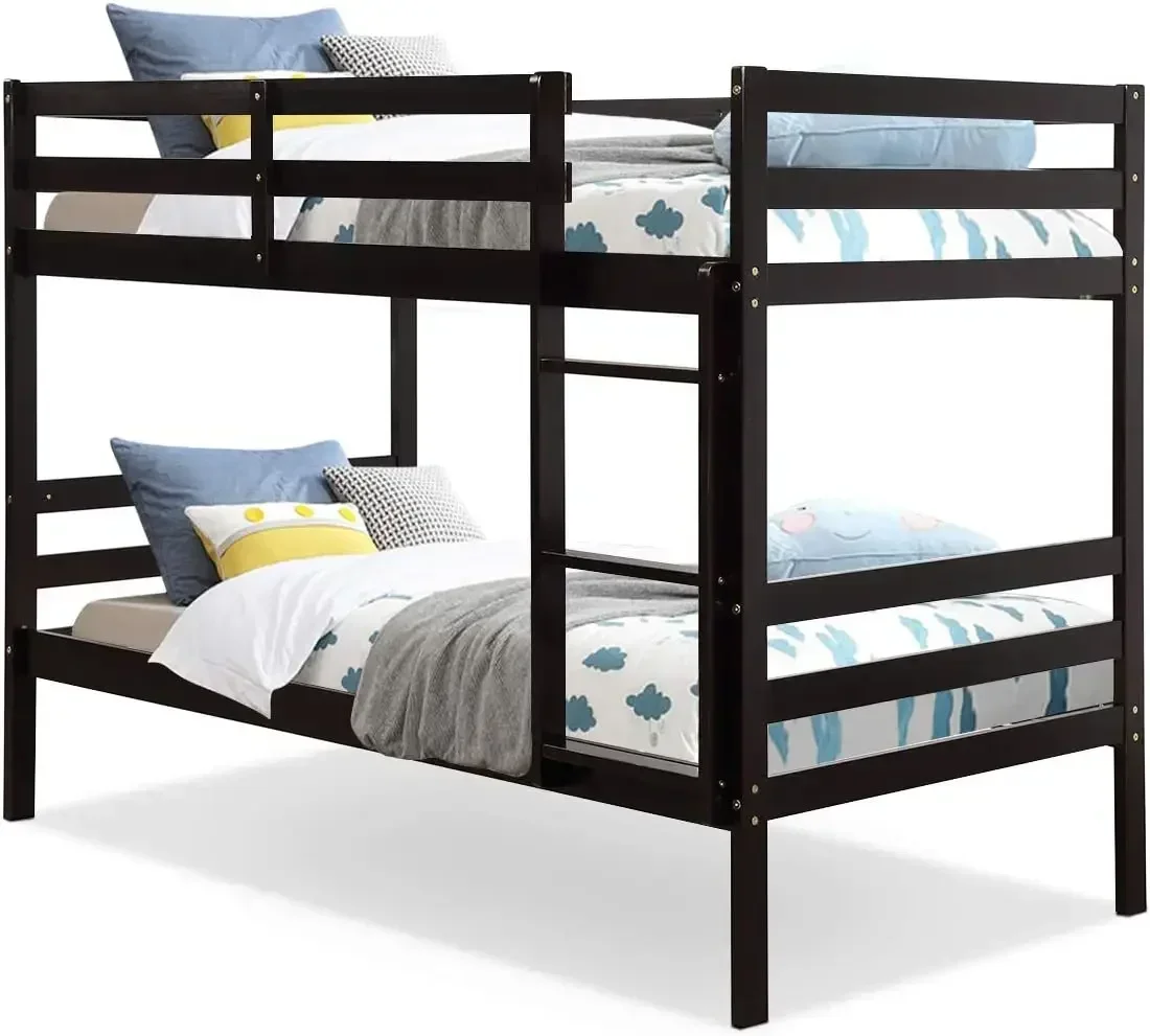 Twin Over Twin Bunk Beds, Wood Convertible Two Beds, Solid Rubberwood Bunk Bed with Built-in Ladder and Safety Rails, Espresso
Twin Over Twin Bunk Beds, Wood Convertible Two Beds, Solid Rubberwood Bunk Bed with Built-in Ladder and Safety Rails, Espresso