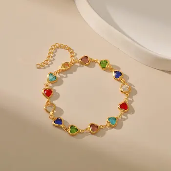 하트 모양 크리스탈 구슬 골드 컬러 팔찌, 창의적인 패션, 여성 소녀 생일 파티 쥬얼리 선물