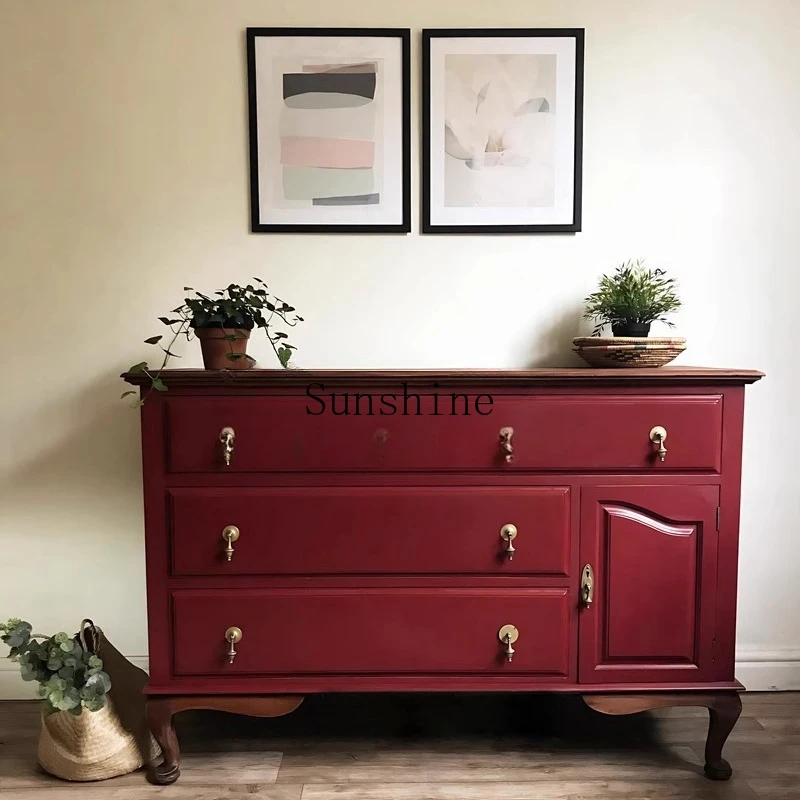 French light luxury solid wood chest, entrance foyer, red drawer for storage, facing the door, high-end sense
French light luxury solid wood chest, entrance foyer, red drawer for storage, facing the door, high-end sense