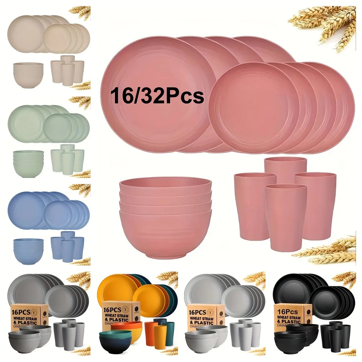 32/16pcs Colorful Wheat Straw Tableware Set | Sturdy Modern Kitchen Additions - Plates/Dessert Plates/Bowls/Cups, Dishwasher And
32/16pcs Colorful Wheat Straw Tableware Set | Sturdy Modern Kitchen Additions - Plates/Dessert Plates/Bowls/Cups, Dishwasher And