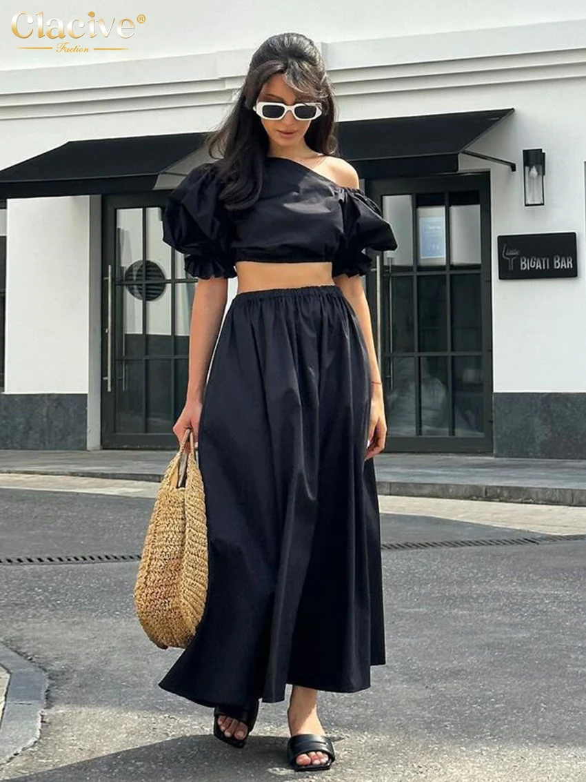Clacive Summer Loose Black Cotton 2 Piece Sets Women Outfit Fashion Short Sleeve Crop Top With High Waist Long Skirts Set Female
Clacive Summer Loose Black Cotton 2 Piece Sets Women Outfit Fashion Short Sleeve Crop Top With High Waist Long Skirts Set Female