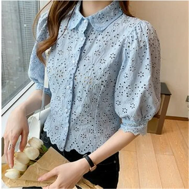 Summer Blusas Basic Office Lady Blusas Vintage Lace Tops Elegant Chiffon Blouse Women Loose Hollow Out Casual Shirts
Summer Blusas Basic Office Lady Blusas Vintage Lace Tops Elegant Chiffon Blouse Women Loose Hollow Out Casual Shirts