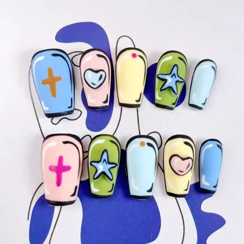 10Pcs Handmade Colorful Press on Nails Full Cover Star Cartoon Style Design French Ballet Wearable Fashion False Nail Sweet Girl
10Pcs Handmade Colorful Press on Nails Full Cover Star Cartoon Style Design French Ballet Wearable Fashion False Nail Sweet Girl