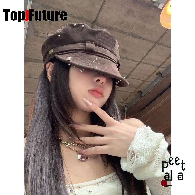 Harajuku Gothic Women's Summer Hip Pop Cap Beret Hat Y2k Girl Punk Accessories puncture suede baseball Cap Sun Hat Newspaper hat
Harajuku Gothic Women's Summer Hip Pop Cap Beret Hat Y2k Girl Punk Accessories puncture suede baseball Cap Sun Hat Newspaper hat