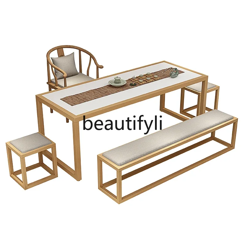 New Chinese table chair combination simple modern light luxury guest solid wood tea table wrought iron coffee table
New Chinese table chair combination simple modern light luxury guest solid wood tea table wrought iron coffee table