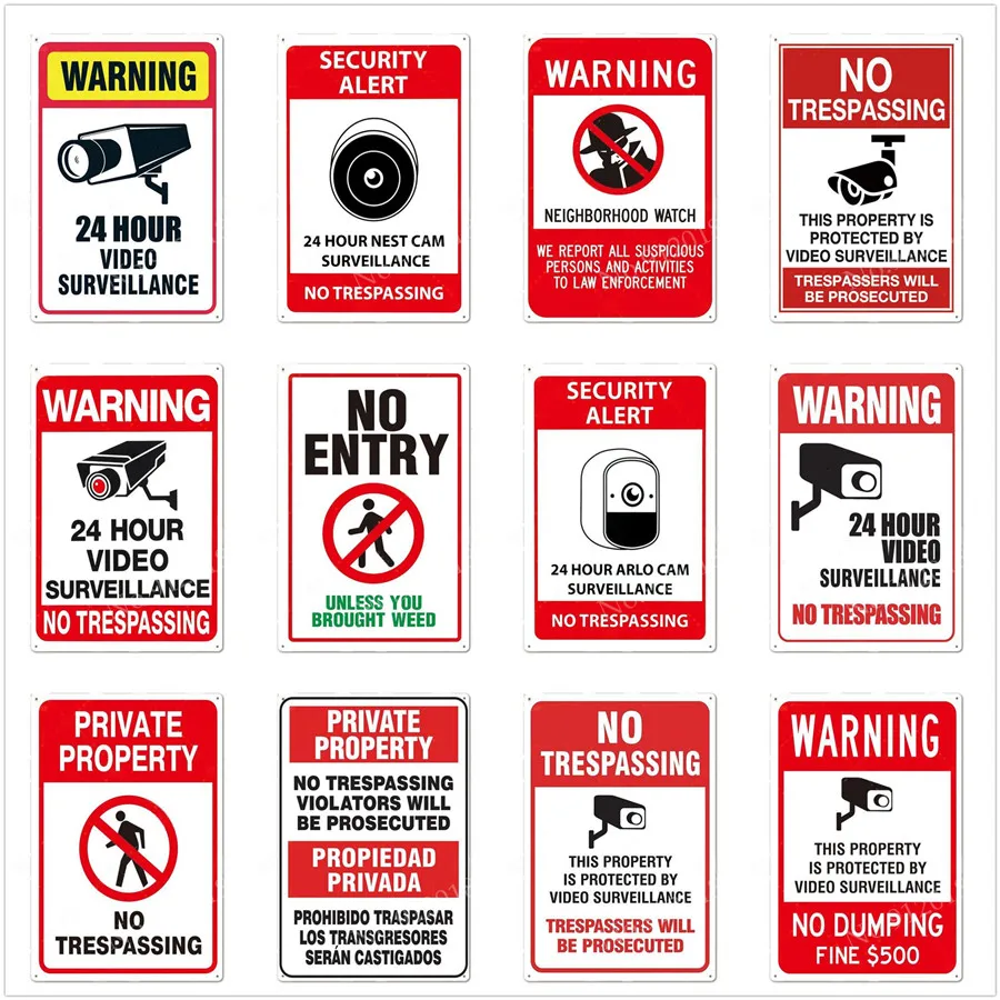 Warning Sign No Trespassing No Entry 24 Hour Surveillance Metal Tin Sign Public Garage Workshop Plaque Wall Decor Plate 30X40Cm
Warning Sign No Trespassing No Entry 24 Hour Surveillance Metal Tin Sign Public Garage Workshop Plaque Wall Decor Plate 30X40Cm