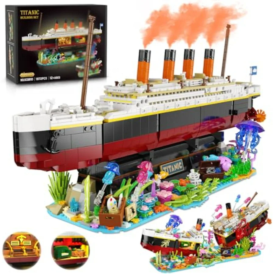 Набор для сборки корабля Титаник со светодиодной подсветкой 2 в 1: Мир морского дна, корабль Титаник, мини-конструктор с медузами и осьминогами, 1872 детали, размер S
Набор для сборки корабля Титаник со светодиодной подсветкой 2 в 1: Мир морского дна, корабль Титаник, мини-конструктор с медузами и осьминогами, 1872 детали, размер S