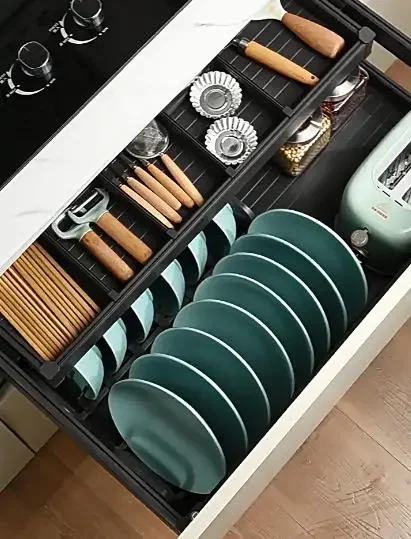 Kitchen Cabinets Dish Baskets Double Drawer Bowl Rack Seasoning Storage
