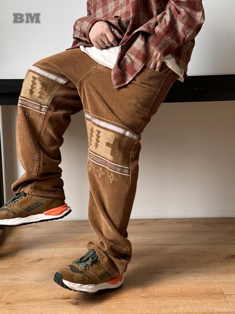 Ethnic Style High Density Embroidery Casual Pants Men Clothing Japanese Streetwear Brown Straight-Leg Trousers Corduroy Pants
Ethnic Style High Density Embroidery Casual Pants Men Clothing Japanese Streetwear Brown Straight-Leg Trousers Corduroy Pants