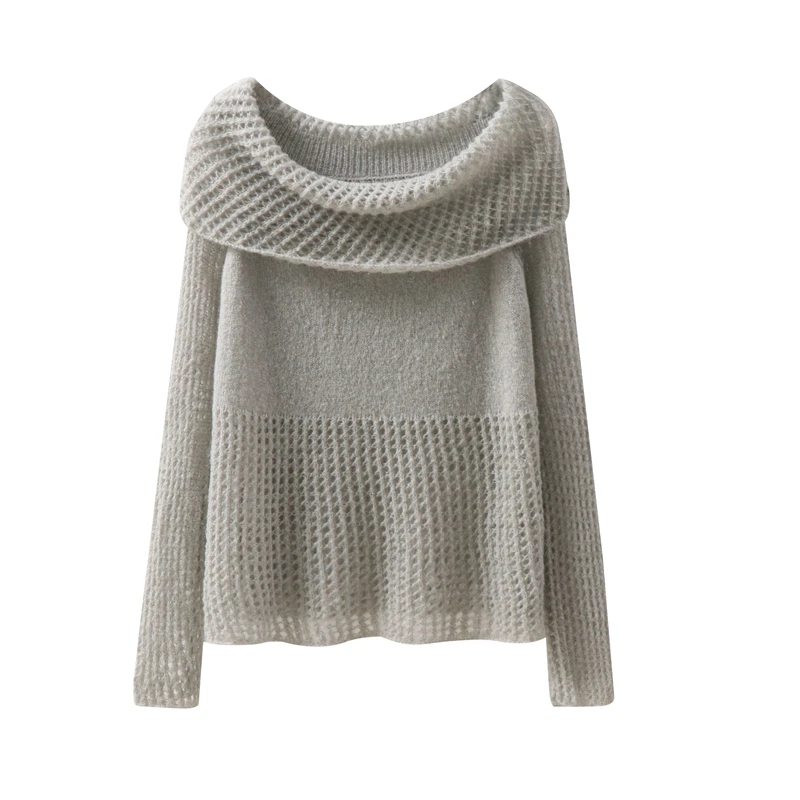 Silver Silk Thin Style Spring and Autumn Off Shoulder Straight Neck Women's Hollowed Out Loose Outer Sweater Sweater Top
Silver Silk Thin Style Spring and Autumn Off Shoulder Straight Neck Women's Hollowed Out Loose Outer Sweater Sweater Top