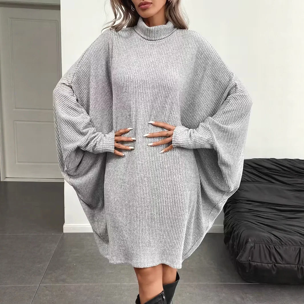 Autumn and Winter Women's Elegant Loose Bat Sleeve Dress High Neck Long Sleeve Sweater Grey Cloak Jacket
Autumn and Winter Women's Elegant Loose Bat Sleeve Dress High Neck Long Sleeve Sweater Grey Cloak Jacket