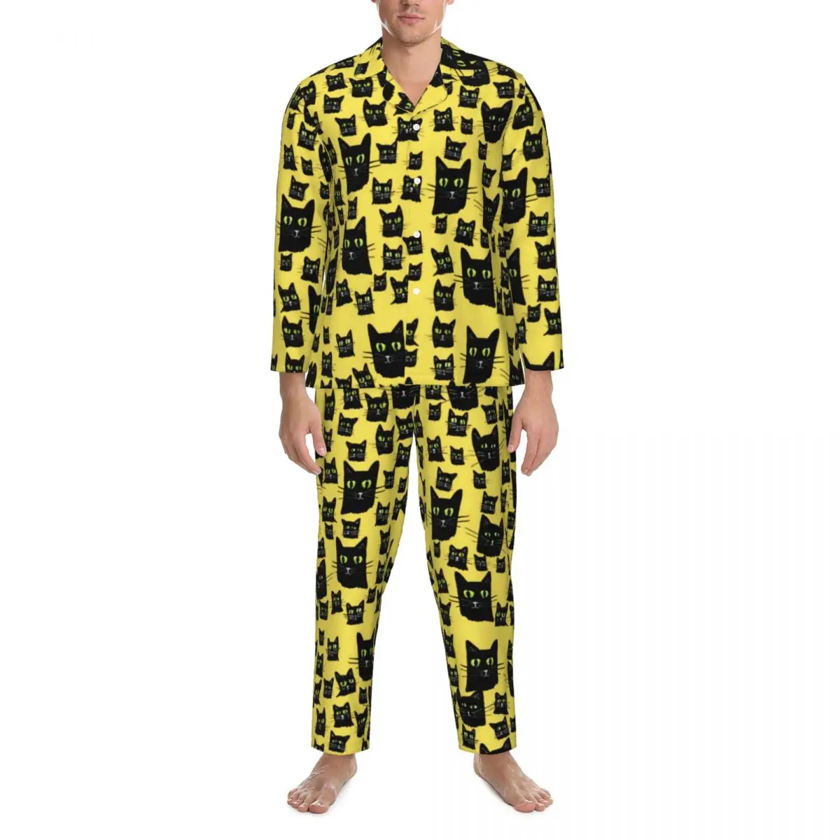 Pajamas Mens Spooky Black Cat Room Nightwear Halloween Print Two Piece Vintage Pajamas Set Long Sleeve Trendy Oversize Home Suit
Pajamas Mens Spooky Black Cat Room Nightwear Halloween Print Two Piece Vintage Pajamas Set Long Sleeve Trendy Oversize Home Suit