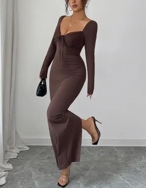 2025 Elegant Temperament Solid Color Hip Dress Autumn Solid Color Deep V-Neck Women's Lace Up Waist Bag Hip Long Sleeved Dress
2025 Elegant Temperament Solid Color Hip Dress Autumn Solid Color Deep V-Neck Women's Lace Up Waist Bag Hip Long Sleeved Dress