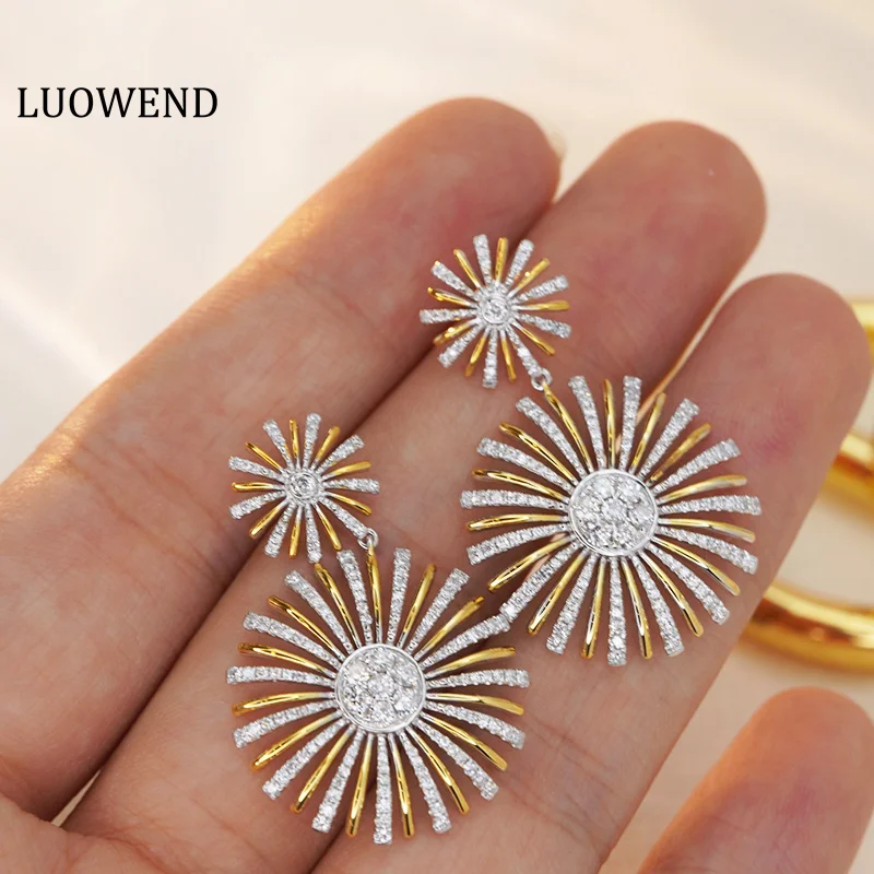 LUOWEND 18K White and Yellow Gold Earrings Luxury Sunflower Design 1.2carat Real Natural Diamond Drop Earrings for Women Wedding
LUOWEND 18K White and Yellow Gold Earrings Luxury Sunflower Design 1.2carat Real Natural Diamond Drop Earrings for Women Wedding