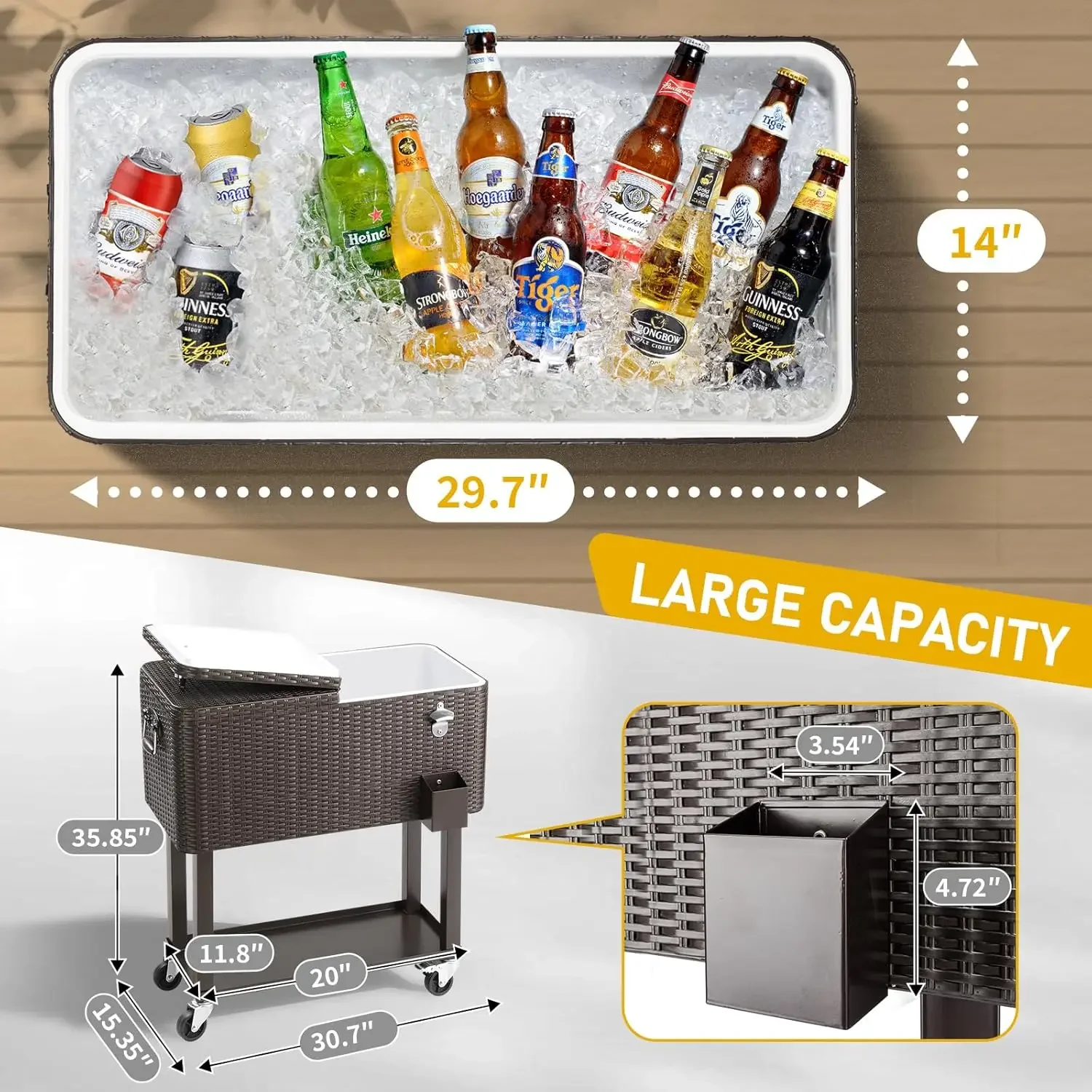 80 Quart Rolling Ice Chest, Portable Bar Drink Cooler with Catch Basin,Bottom Storage Tray and Bottle Opener for Patio Party BBQ
80 Quart Rolling Ice Chest, Portable Bar Drink Cooler with Catch Basin,Bottom Storage Tray and Bottle Opener for Patio Party BBQ