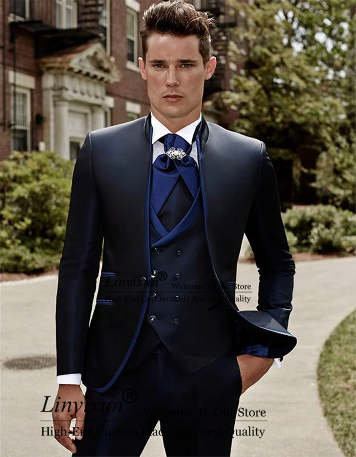 Vintage Navy Blue Slim Fit Men Suits 3 Pieces Set Groom Wedding Tuxedos Business Fashion Male Prom Blazer Terno Masculino
Vintage Navy Blue Slim Fit Men Suits 3 Pieces Set Groom Wedding Tuxedos Business Fashion Male Prom Blazer Terno Masculino