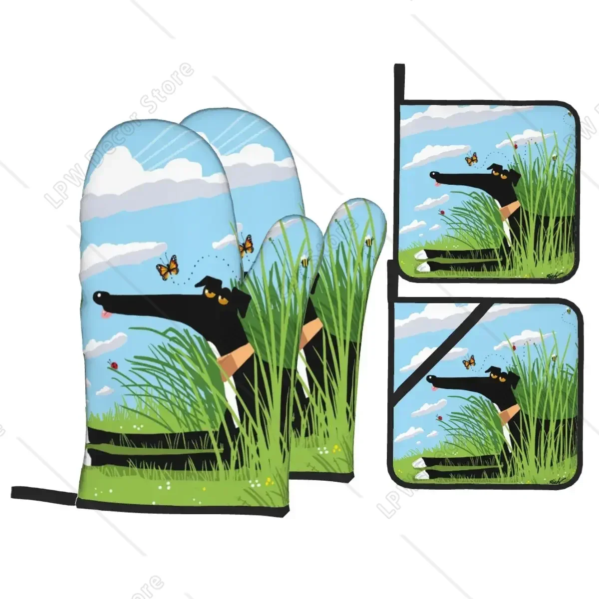 Greyhound Whippet Dog Oven Mitts and Pot Holders Sets of 4 Custom Heat Resistant Non-Slip Kitchen BBQ Gloves for Cooking Baking
Greyhound Whippet Dog Oven Mitts and Pot Holders Sets of 4 Custom Heat Resistant Non-Slip Kitchen BBQ Gloves for Cooking Baking