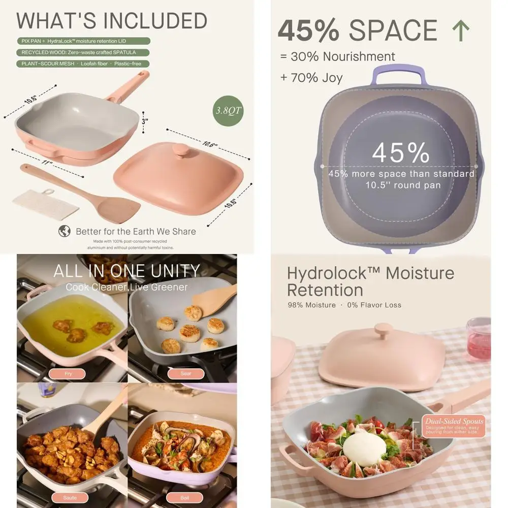 10.5 Inch Ceramic Non-Stick Frying Pan with Lid, 3.8 Quart Deep Sauté Pan, Ti-Ceramic Cookware Set with Wooden Spatula and Scrub
10.5 Inch Ceramic Non-Stick Frying Pan with Lid, 3.8 Quart Deep Sauté Pan, Ti-Ceramic Cookware Set with Wooden Spatula and Scrub