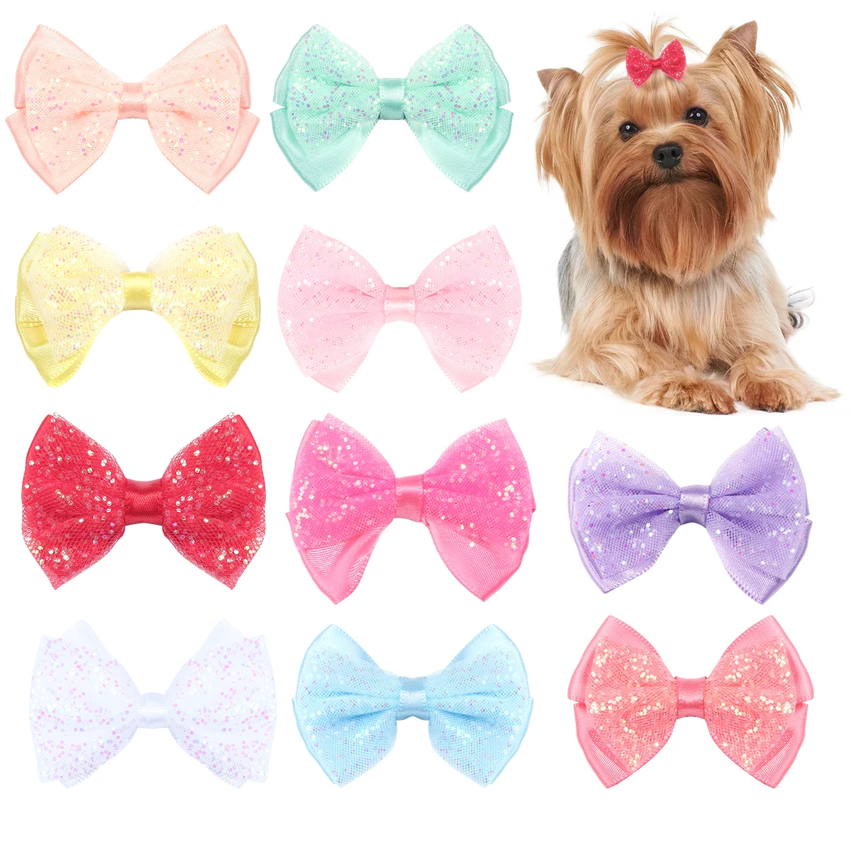 10PCS Dog Bow Polyester Mesh Sequin Bow Dog Hair Accessories Handmade Puppy Bows For Dogs and Cats Cute Pet Accessories
10PCS Dog Bow Polyester Mesh Sequin Bow Dog Hair Accessories Handmade Puppy Bows For Dogs and Cats Cute Pet Accessories