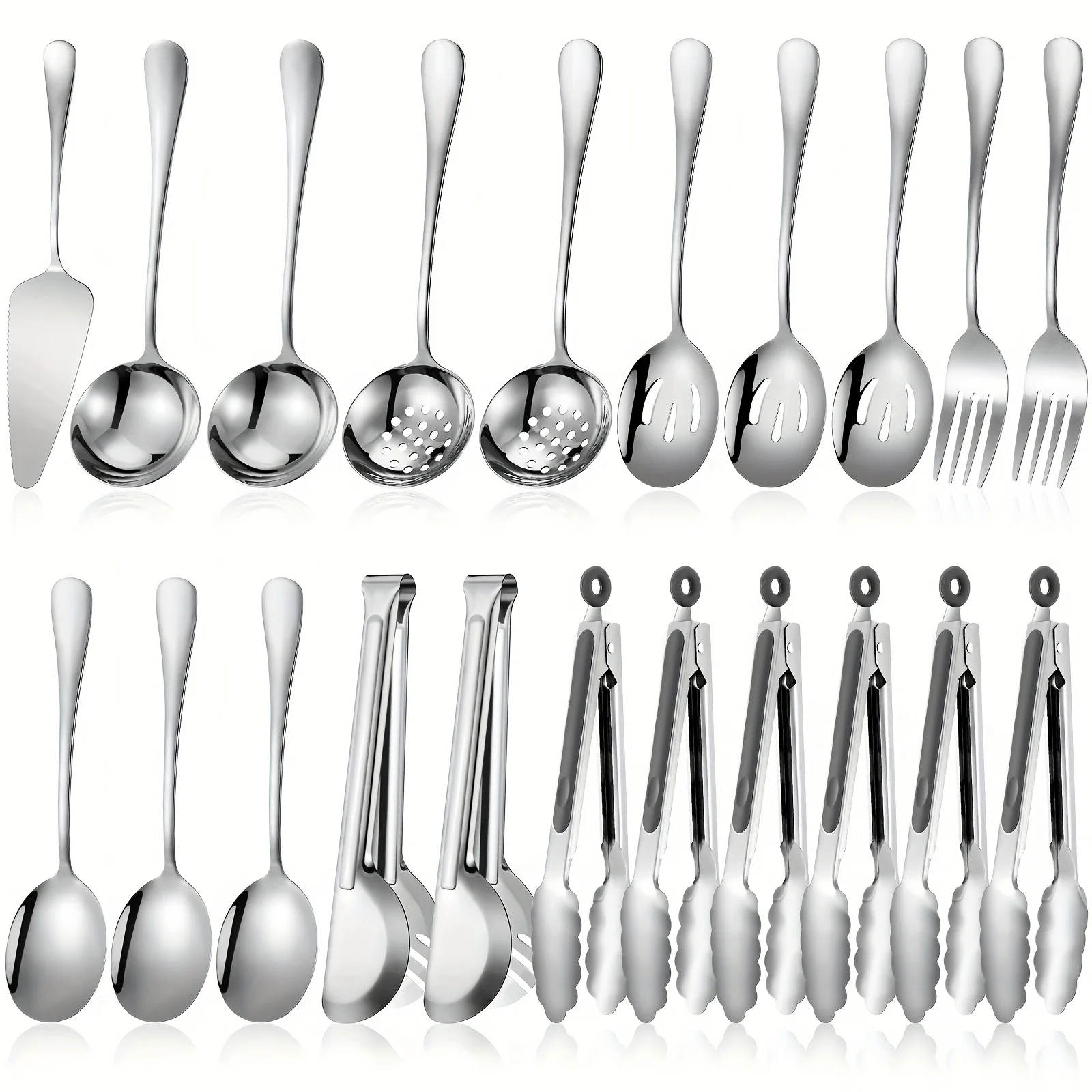 19pcs Serving Flatware Set Including Stainless Steel Spatulas Forks Spoons Perforated Spoons Soup Spoons Skimmers Spoon Buffet Tongs Heavy Duty Serving Tongs for Home Dinnerware Sets (Silvery)
19pcs Serving Flatware Set Including Stainless Steel Spatulas Forks Spoons Perforated Spoons Soup Spoons Skimmers Spoon Buffet Tongs Heavy Duty Serving Tongs for Home Dinnerware Sets (Silvery)