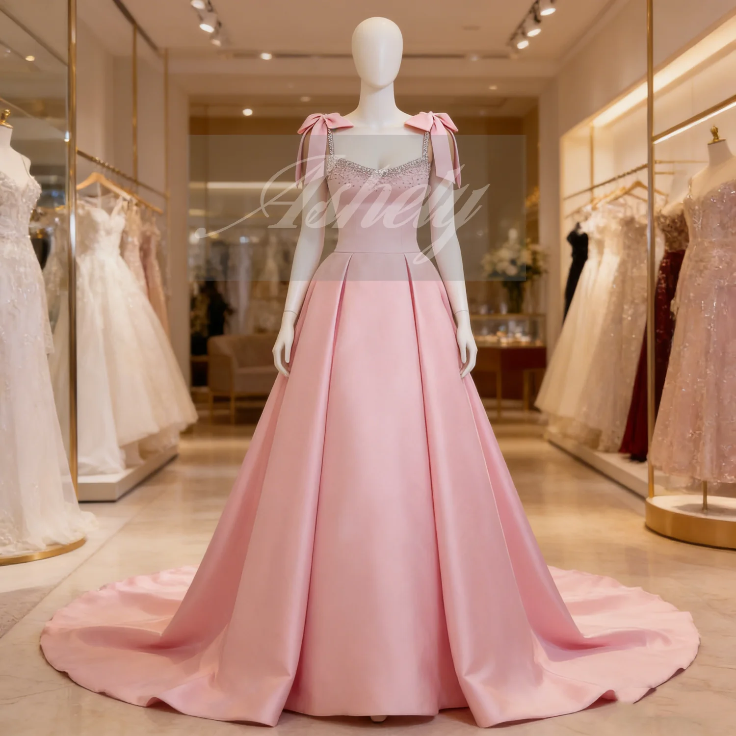 New Pink Prom Dresses Long Shoulder Strap Bow Beaded A Line Satin Lace Up Women Formal Evening Gown Wedding Party WearCustomized
New Pink Prom Dresses Long Shoulder Strap Bow Beaded A Line Satin Lace Up Women Formal Evening Gown Wedding Party WearCustomized