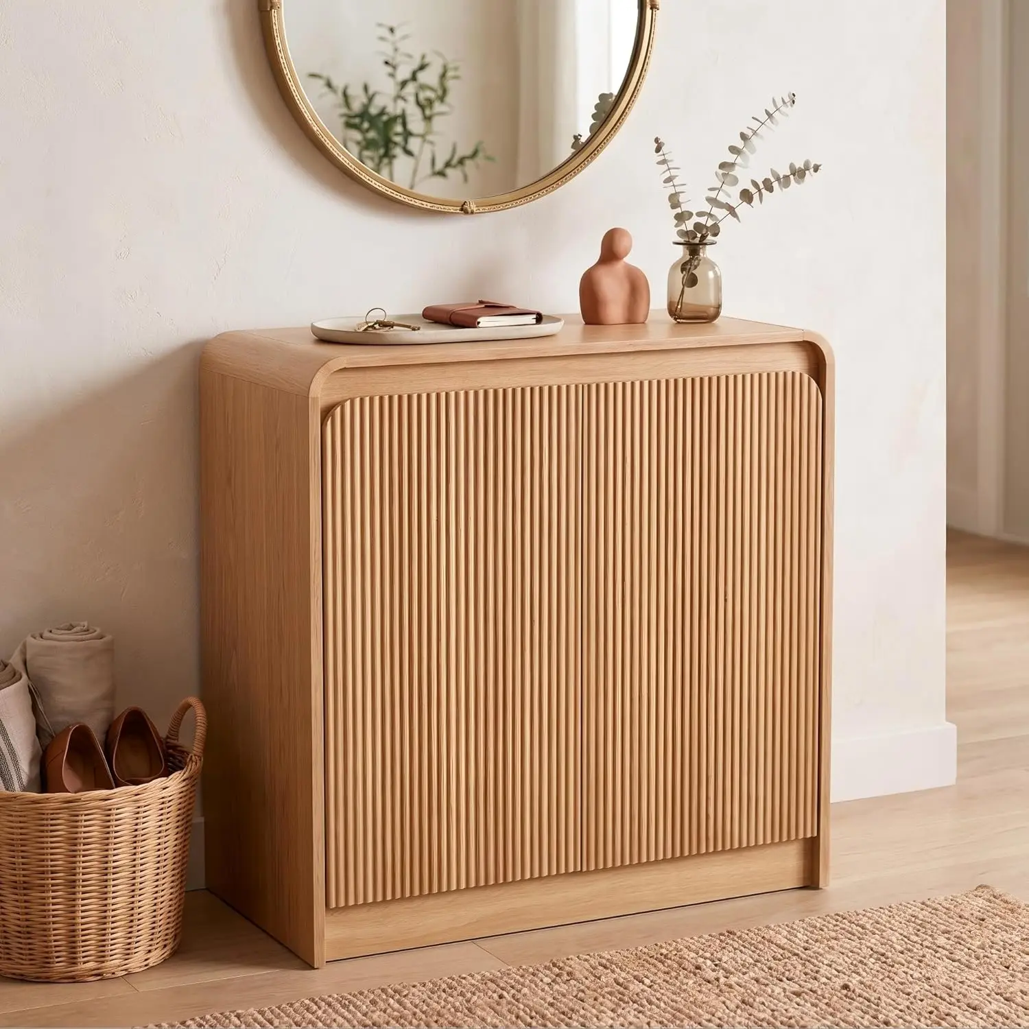Modern Fluted Sideboard Buffet Cabinet Curved Design 2 Doors Adjustable Shelves Kitchen Dining Entryway 31in Wood Oak Customized
Modern Fluted Sideboard Buffet Cabinet Curved Design 2 Doors Adjustable Shelves Kitchen Dining Entryway 31in Wood Oak Customized