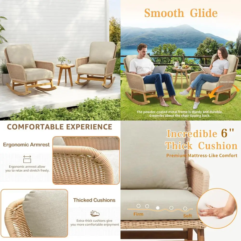 All-Weather PE Wicker 3-Piece Outdoor Rocking Chair Set with Side Table - Modern Rattan Patio Furniture for Small Spaces
All-Weather PE Wicker 3-Piece Outdoor Rocking Chair Set with Side Table - Modern Rattan Patio Furniture for Small Spaces