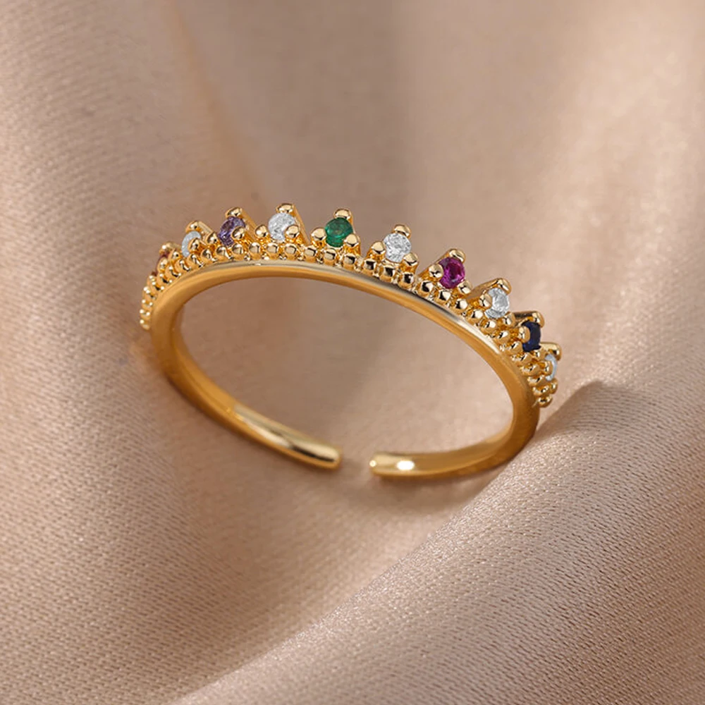 Zircon Crown Open Rings For Women Gold Color Stainless Steel Engagement Wedding Ring Female Fashion Finger Jewelry Gift 2024
Zircon Crown Open Rings For Women Gold Color Stainless Steel Engagement Wedding Ring Female Fashion Finger Jewelry Gift 2024