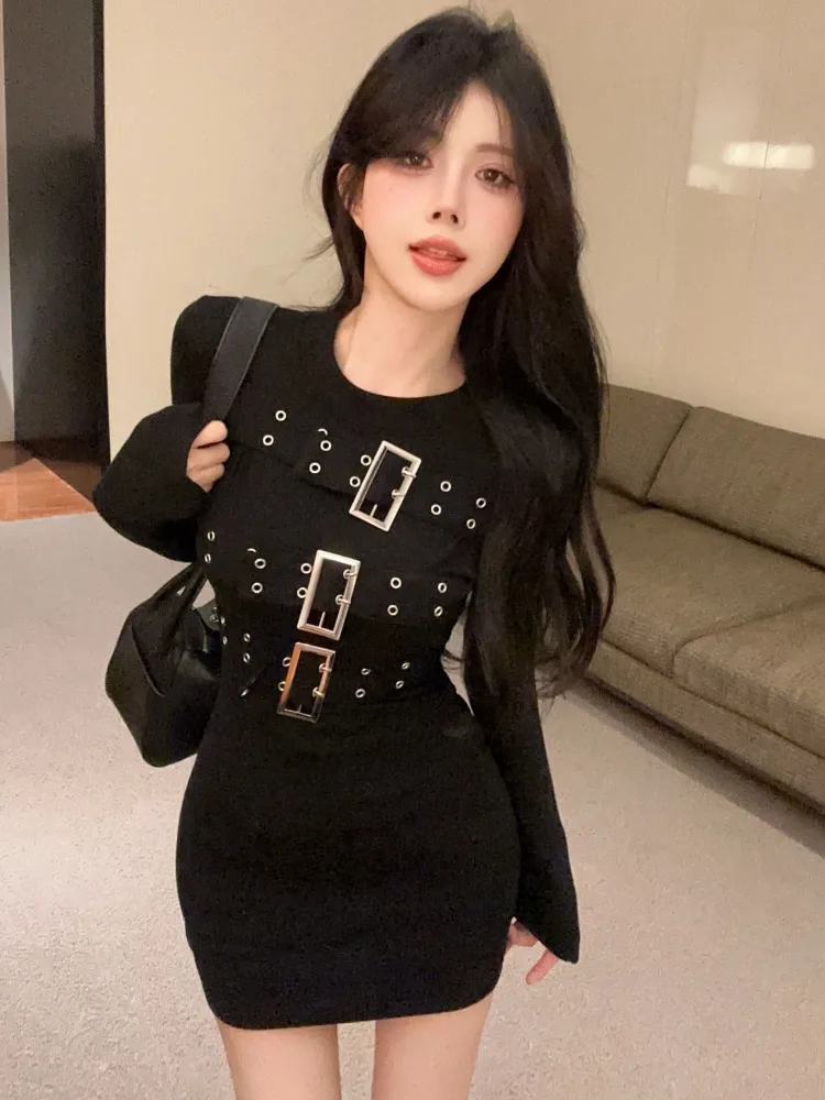 Slim Fit Long Sleeve round Neck Dress Black Street Style High Waist Short Skirt Vintage Fashion Trendy Women's Base Layer Dress
Slim Fit Long Sleeve round Neck Dress Black Street Style High Waist Short Skirt Vintage Fashion Trendy Women's Base Layer Dress