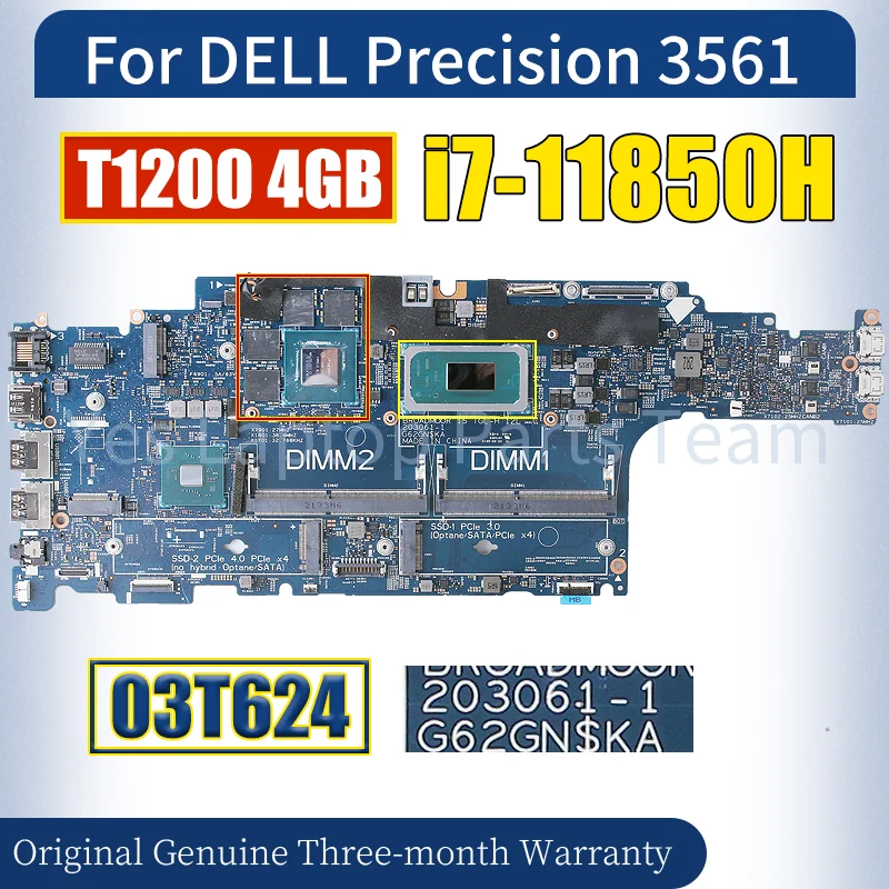 203061-1 For DELL Precision 3561 Laptop Mainboard 03T624 i7-11850H T1200 4GB QN20-P1-A1 Notebook Motherboard
203061-1 For DELL Precision 3561 Laptop Mainboard 03T624 i7-11850H T1200 4GB QN20-P1-A1 Notebook Motherboard
