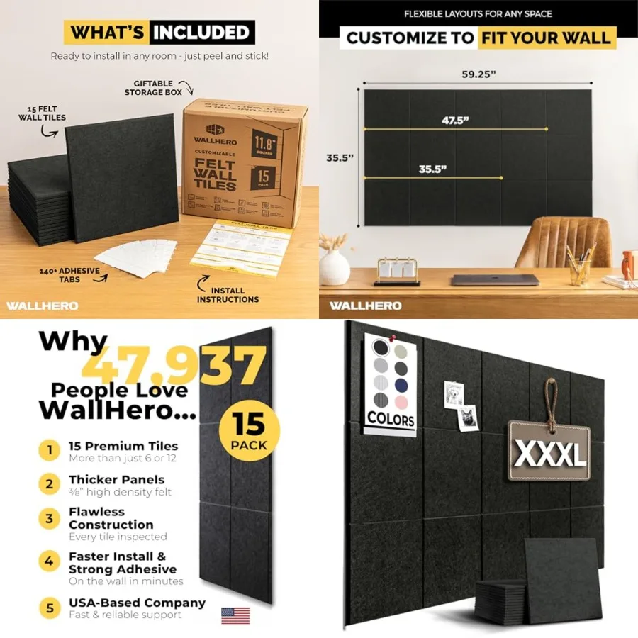 Vision Board - Large Cork Board for Walls 59 x 36, Bulletin Board 15 Pack Felt Wall Tiles Cork Boards for Office Pin Board Tack
Vision Board - Large Cork Board for Walls 59 x 36, Bulletin Board 15 Pack Felt Wall Tiles Cork Boards for Office Pin Board Tack