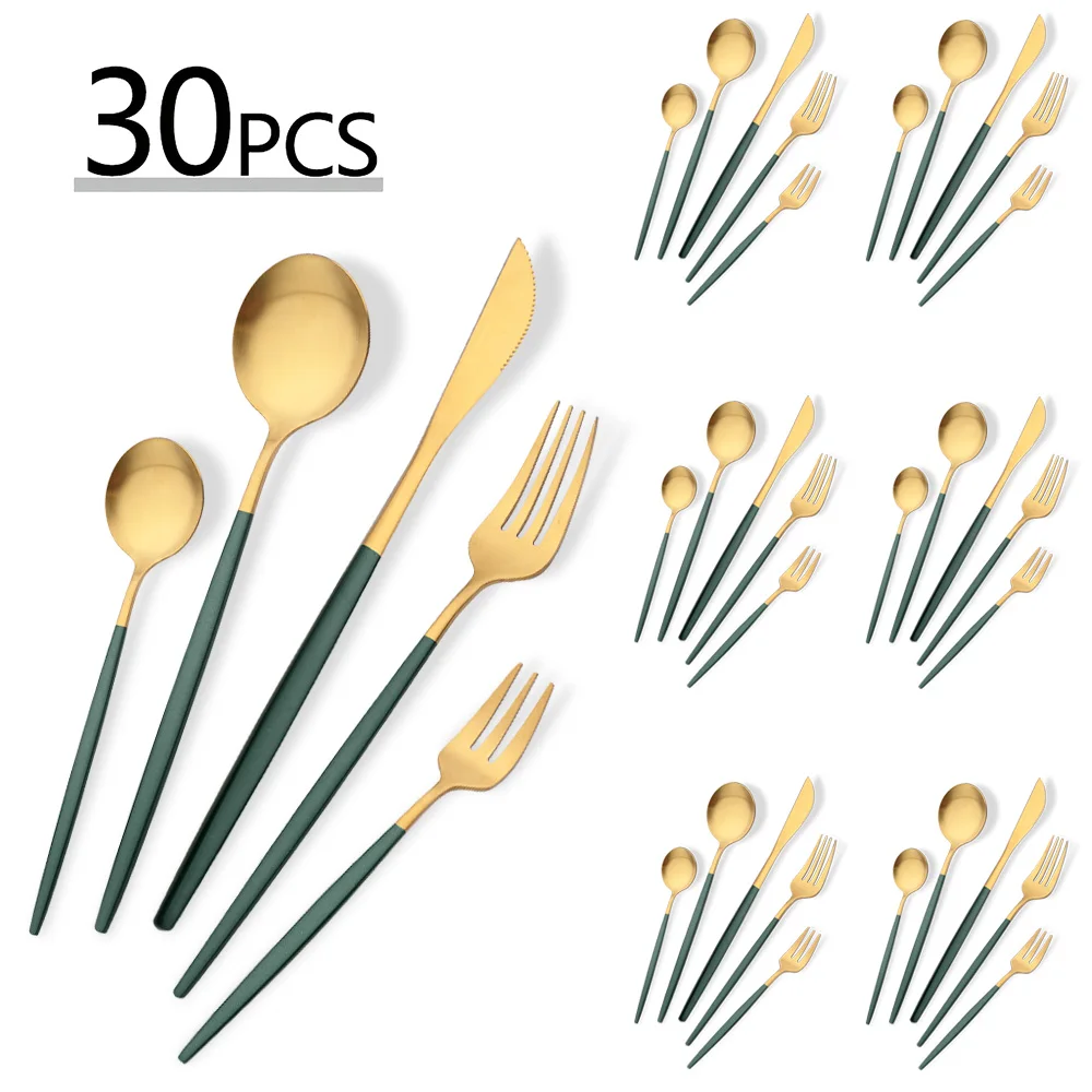30Pcs Portuguese Style Stainless Steel Dinnerware Cutlery Set High-end Knife Fruit Fork Spoon Flatware Set Suitable for Kitchen
30Pcs Portuguese Style Stainless Steel Dinnerware Cutlery Set High-end Knife Fruit Fork Spoon Flatware Set Suitable for Kitchen