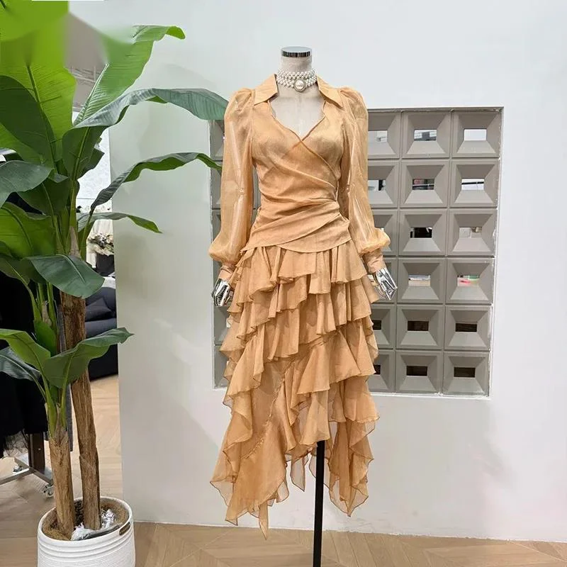 Spring Autumn Light Brown 2 Piece Set Women's Cross V-neck Shirt High Waist Multi-layer Irregular Skirt Suit New 3AX1DH
Spring Autumn Light Brown 2 Piece Set Women's Cross V-neck Shirt High Waist Multi-layer Irregular Skirt Suit New 3AX1DH