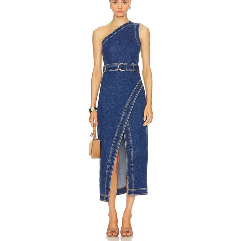 Slant Shoulder Cowboy Dress,Belt Waist Cinching,Fashionable and Sexy,High Quality Women's Dresses,Y2K,2024,Summer,new
Slant Shoulder Cowboy Dress,Belt Waist Cinching,Fashionable and Sexy,High Quality Women's Dresses,Y2K,2024,Summer,new