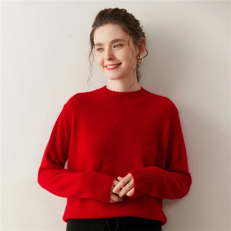 New Chic Autumn Winter Women Cashmere Sweater O-neck Thick Warm Pullover 100% Cashmere Knitwear Star Pattern Popular Casual Tops
New Chic Autumn Winter Women Cashmere Sweater O-neck Thick Warm Pullover 100% Cashmere Knitwear Star Pattern Popular Casual Tops