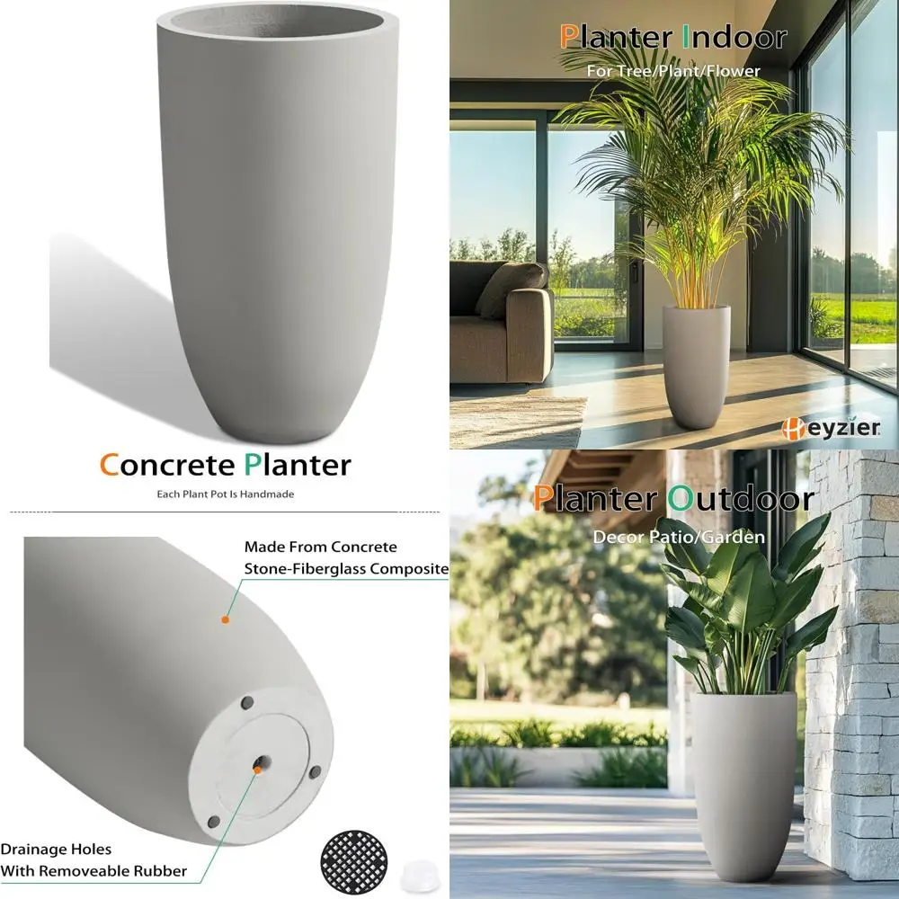 Large Outdoor Concrete Planters for Gardens, Front Porches, and Patios - Gray, 24 Inch, Suitable for Indoor Use
Large Outdoor Concrete Planters for Gardens, Front Porches, and Patios - Gray, 24 Inch, Suitable for Indoor Use
