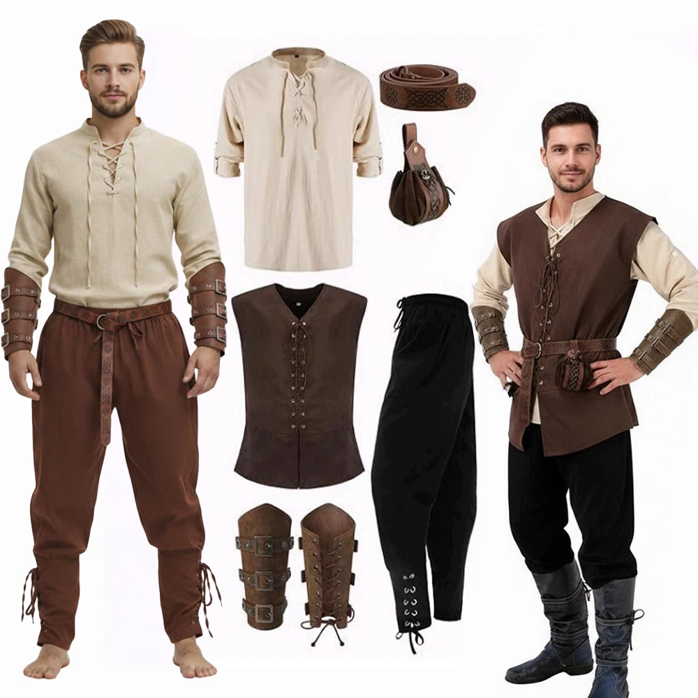 Men's Renaissance Costume Set Medieval Vintage Costume Pirate Shirt and Pants Viking Belt and Accessories Halloween Costume
Men's Renaissance Costume Set Medieval Vintage Costume Pirate Shirt and Pants Viking Belt and Accessories Halloween Costume