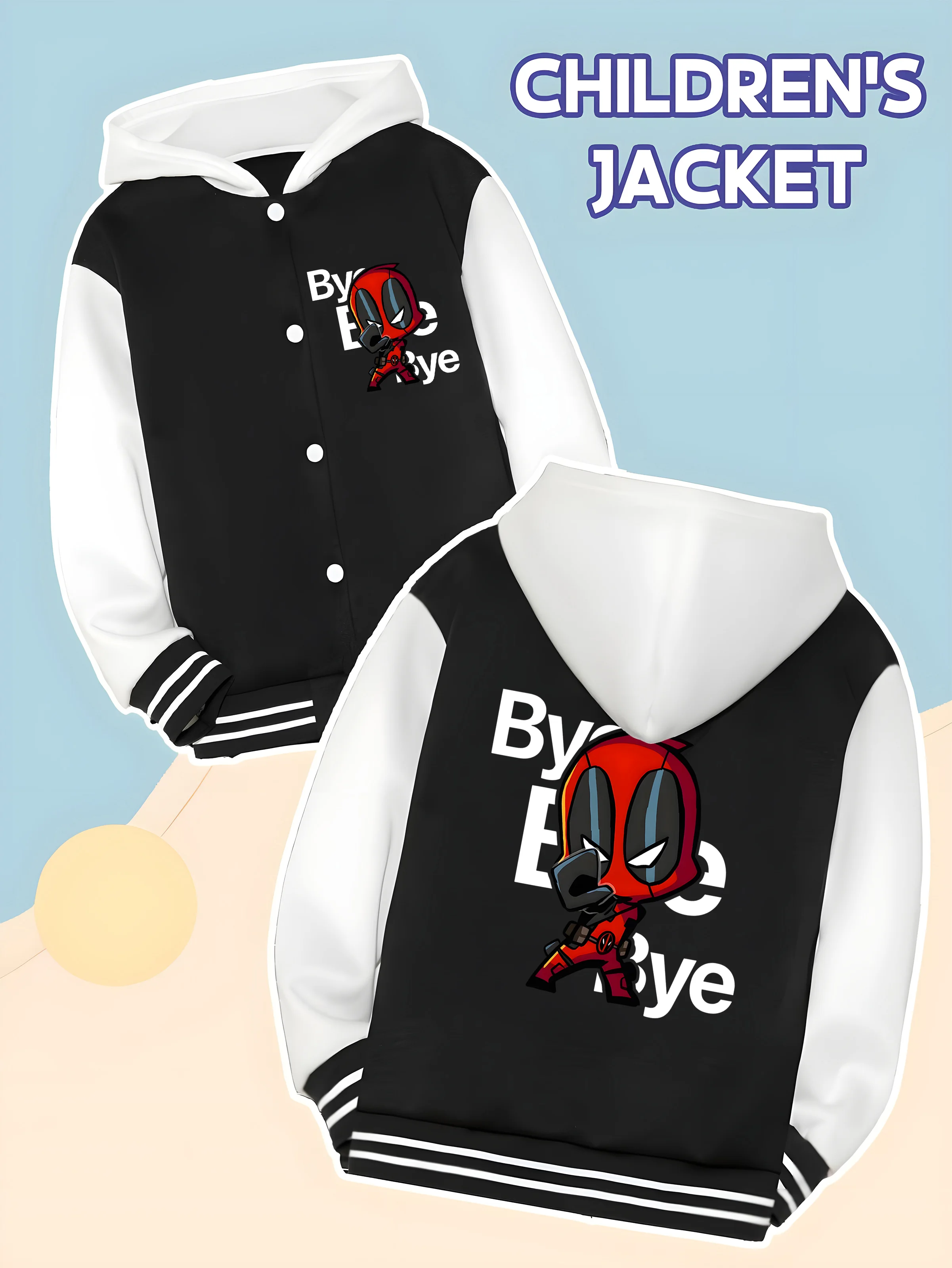 MINISO Marvel Boys' Baseball hooded Jacket - Deadpool "Bye Bye" Reversible Graphic, Soft Fabric
MINISO Marvel Boys' Baseball hooded Jacket - Deadpool "Bye Bye" Reversible Graphic, Soft Fabric