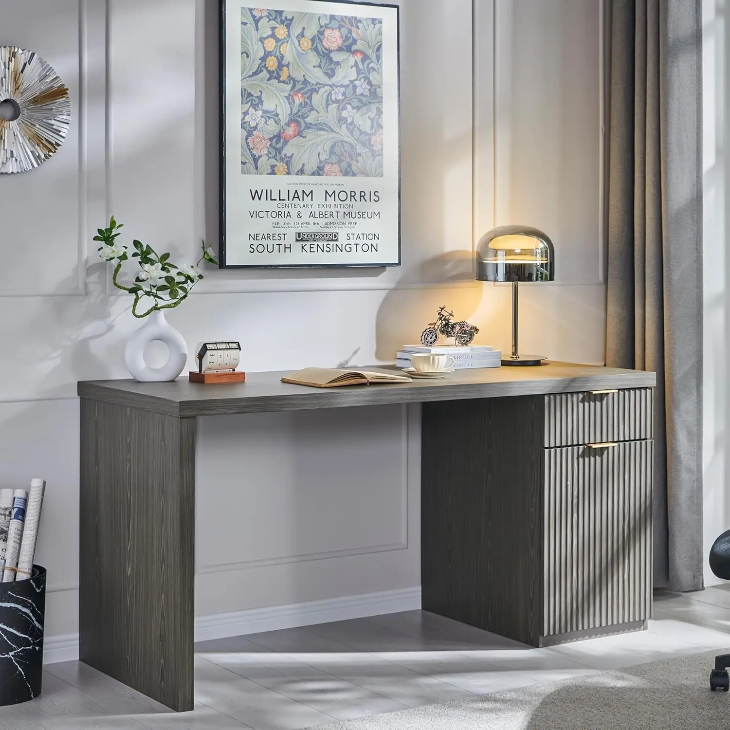 Wood Home Office Desk with Drawer & Cabinet, Fluted Computer Writing Desk for Study, Living Room, Bedroom, Grayish Green
Wood Home Office Desk with Drawer & Cabinet, Fluted Computer Writing Desk for Study, Living Room, Bedroom, Grayish Green