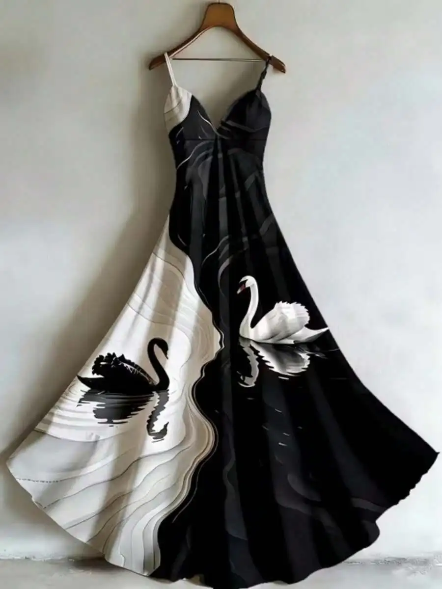 Black And White Swan Ink Print Cami Dress Draped Breathable Slim Fit Aesthetic Long Dress
Black And White Swan Ink Print Cami Dress Draped Breathable Slim Fit Aesthetic Long Dress