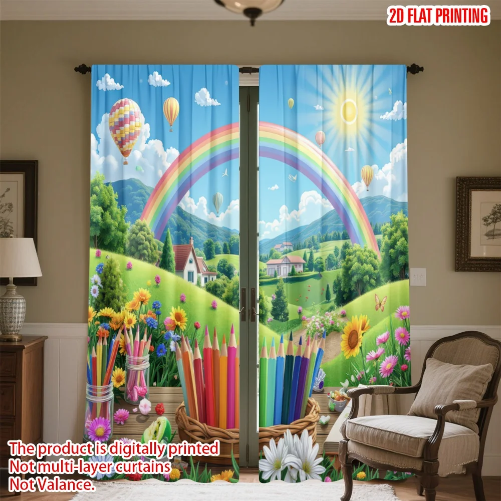 2D flat printing 2pcs Curtains Colorful Rainbow Landscape Digital Printed Polyester Drapes Party Decorations for Door Wall Yard
2D flat printing 2pcs Curtains Colorful Rainbow Landscape Digital Printed Polyester Drapes Party Decorations for Door Wall Yard