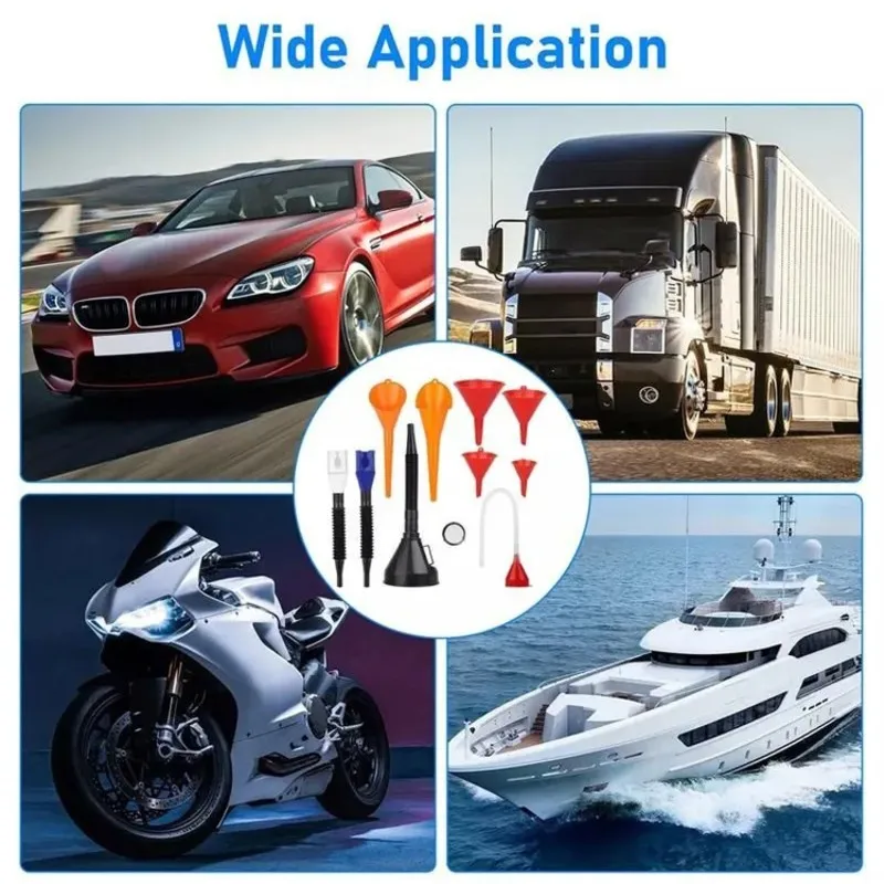 Automotive Funnels Set Plastic Long Neck Oil Funnels, Wide Mouth Fuel Funnels, Right Angle Snap Design
Automotive Funnels Set Plastic Long Neck Oil Funnels, Wide Mouth Fuel Funnels, Right Angle Snap Design